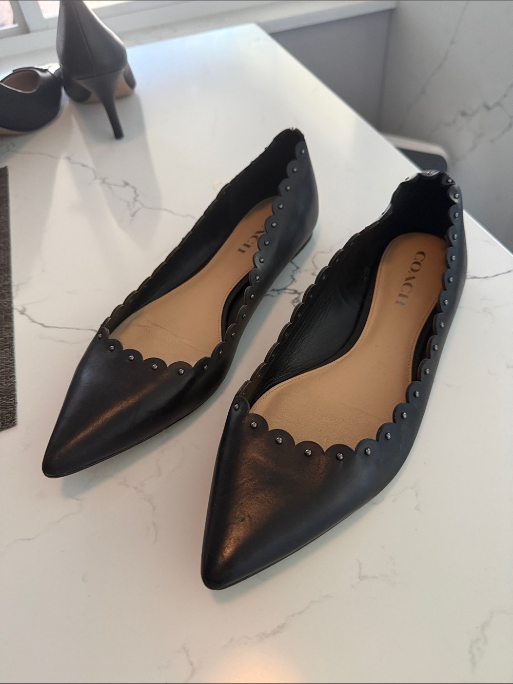 COACH Jill Studded Leather
Ballet Pointy Flats 9.5